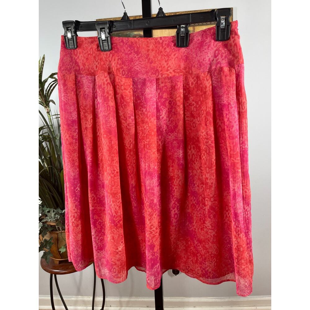 Women's Midi‎ Skirt Size 10 Pink Pleated Boho Chic Tropical Barbiecore Preppy